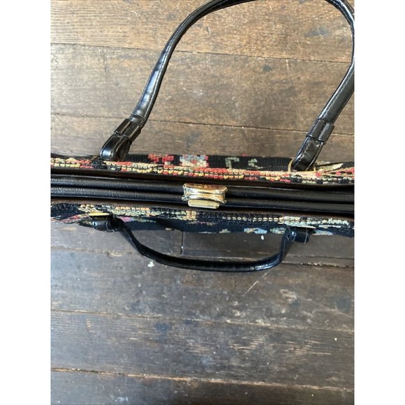 Vintage Black Floral Embroidered Needlepoint Tapestry Purse Handbag Read Below - Picture 6 of 12